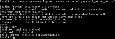 6.1.2 Vytvoření certifikátu serveru Obrázek 6.1.1-2: Nový certifikát CA K vytvoření certifikátu serveru použijeme certifikát Mojí CA. Nejprve je potřeba vytvořit klíče: genrsa out server.