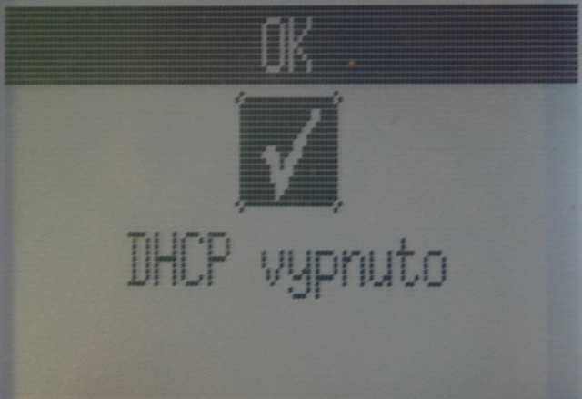 Zobrazí se aktuální status DHCP, pokud je DHCP (ON), pak je povolený.