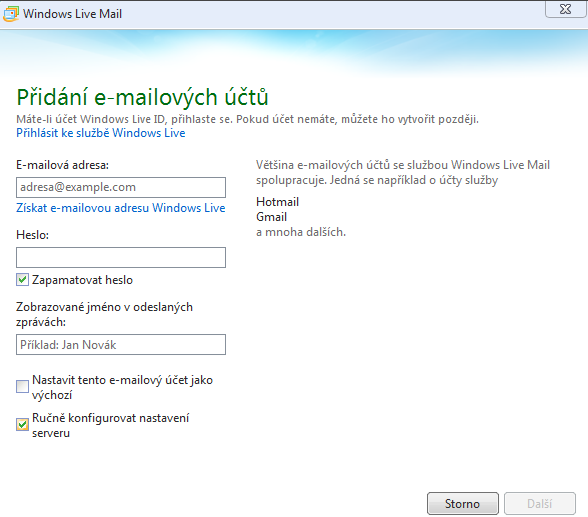 Windows Live Mail Otevřeme Windows Live Mail poklepáním na ikonku V horním menu vybereme