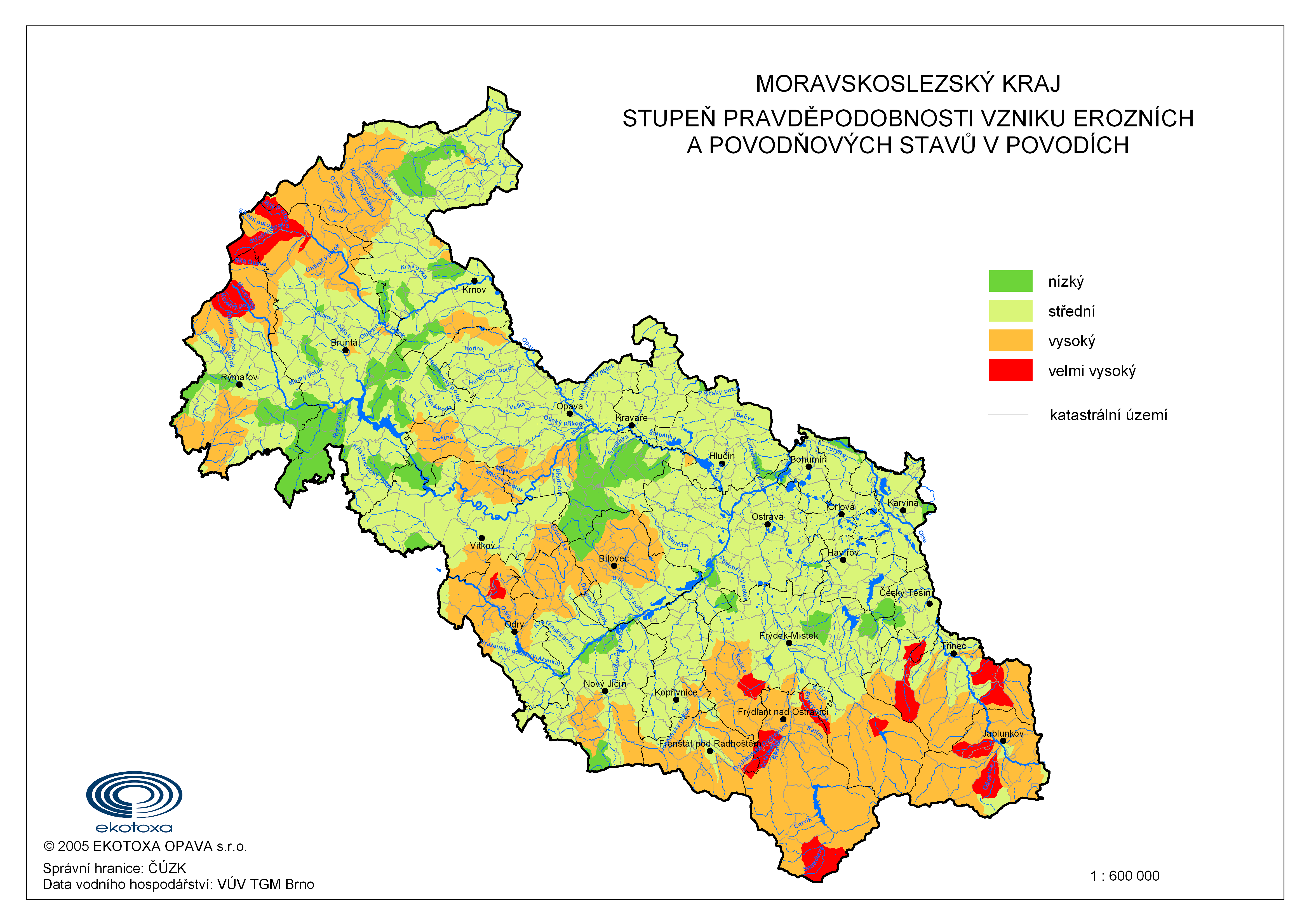 Obr. II. 9Stupeň pravděpodobnosti výskytu erozních a povodňových stavů II.5.1.Vazba na rozvojové (územní) plány obcí, stav zpracování ÚPD K 1.