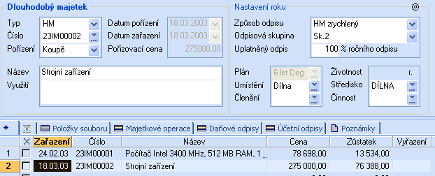 Ekonomický systém POHODA Agenda Dlouhodobý majetek umoţňuje evidovat soubory movitých věcí, a to od okamţiku, kdy v poli Typ záznam majetku zvolíte hodnotu Souboru HM.