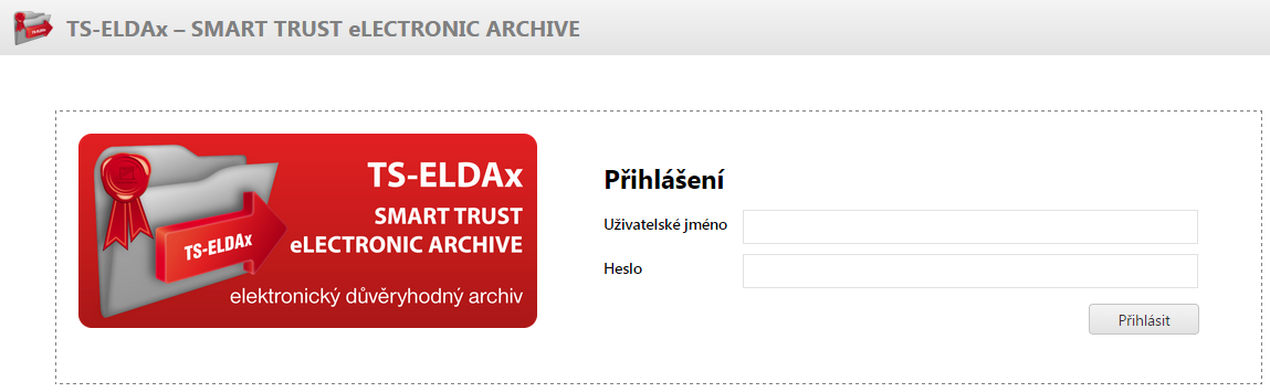 4 PŘIHLÁŠENÍ DO APLIKACE Pro vstup do svého úložiště zadá uživatel ve svém prohlížeči adresu https://archiv01.eldax.cz. Po načtení archivu se uživateli zobrazí Přihlašovací formulář (viz.