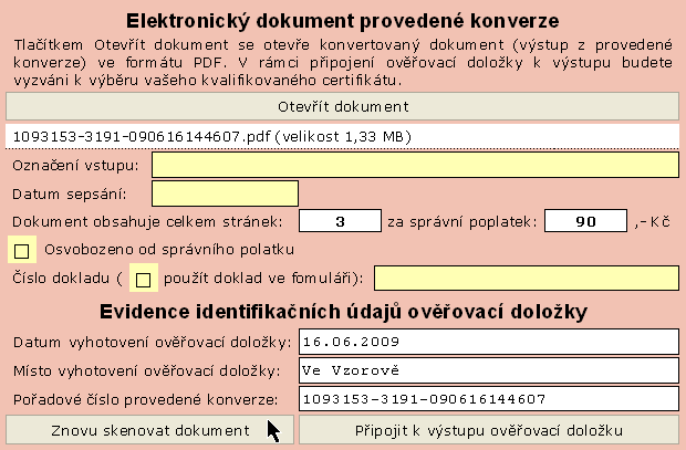 Vrátíme se do výchozí zelené části formuláře, kde stiskem tlačítka Zahájit provedení konverze postup zopakujeme.