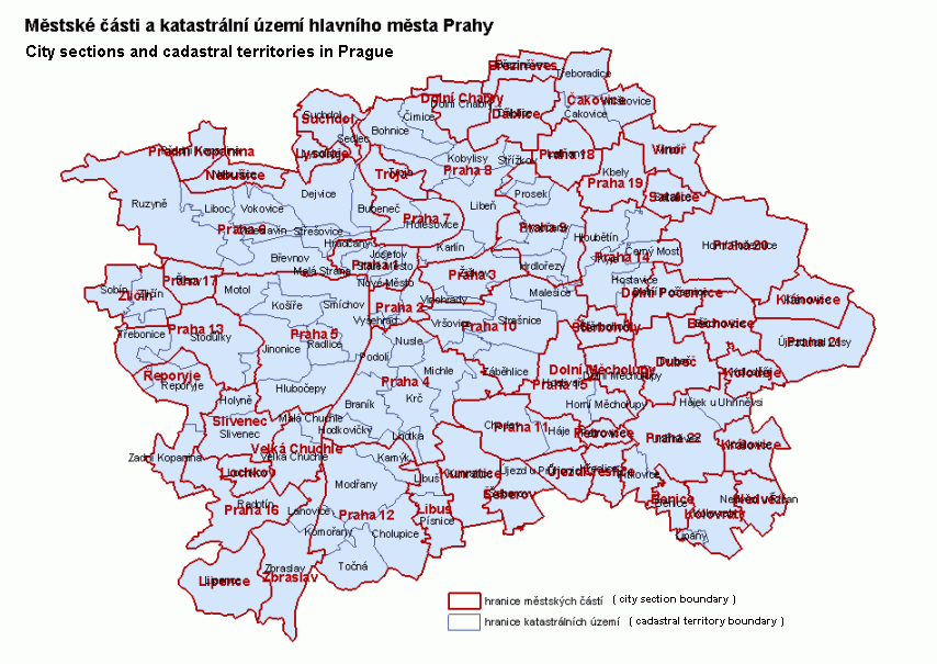 Mapa městských částí a katastrálních území HMP 9 3.2.2. STÁTNĚ-ÚZEMNÍ ČLENĚNÍ PRAHY (DO ROKU 1990) Po vzniku Československé republiky se stala Praha jejím hlavním městem.