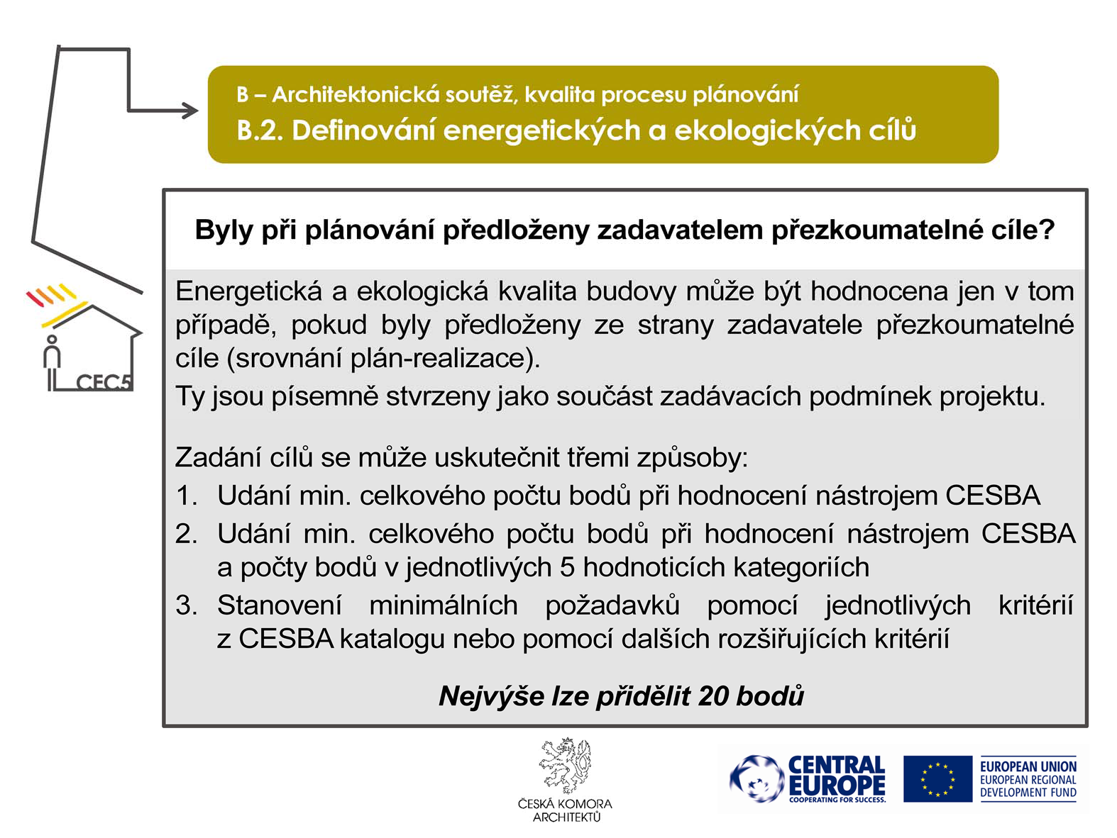 První možnost nechává největší volnost při plánování budovy, tam kde nebyly nastaveny žádné požadavky kromě požadavků na energie.