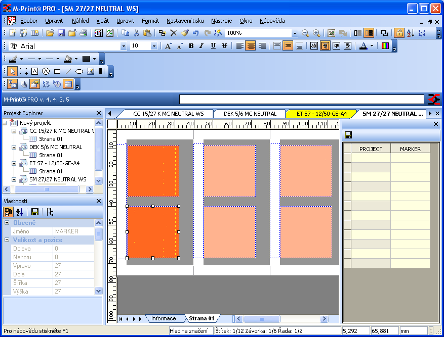 Pracovní plocha programu Uvnitř pracovní plochy probíhá zpracování štítku. Pracovní plocha programu se automaticky zobrazí po spuštění programu.