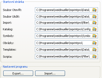 Adresář Adresáře (startovní stránka) Zobrazené oblasti se prohledají v uložených adresářích. Nastavení programu Změněná nastavení programu lze uložit (exportovat) anebo načíst (importovat).