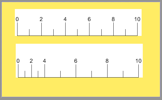 Horní stupnice neobsahuje žádná podpůrná místa. U dolní stupnice bylo ve vzdálenosti 10 mm určeno jedno podpůrné místo s hodnotou = 4.