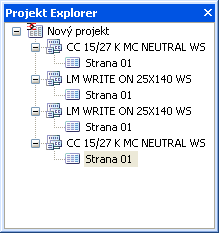 Okno Projekt Explorer Pro zobrazení, resp. skrytí hladin vyberte v liště menu položky menu Náhled > Projekt. Otevřel-li se projekt, zobrazí se v Projekt Exploreru včetně příslušných podprojektů.