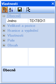 Upravit vlastnosti Obecně Okno Vlastnosti je rozděleno do následujících kategorií, na něž dále dojde podrobněji.