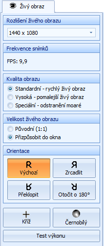 Ovládací panely snímacích zařízení Zobrazit pouze poslední měřící objekt: v případě zaškrtnutí této volby (výchozí nastavení), bude v živém obrazu zobrazen vždy pouze poslední měřící objekt.