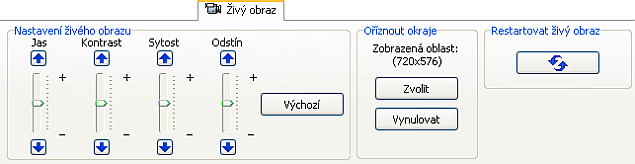 Ovládací panely snímacích zařízení Pomocí posuvníků můžete nastavit vlastnosti živého obrazu. Doporučený postup: 1.