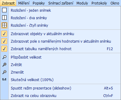 Hlavní okno programu Volba Zobrazit na celou obrazovku zobrazí snímek/snímky otevřené v Okně zobrazení na celou plochu obrazovky. Zpět do standardního režimu se vrátíte stiskem libovolné klávesy.