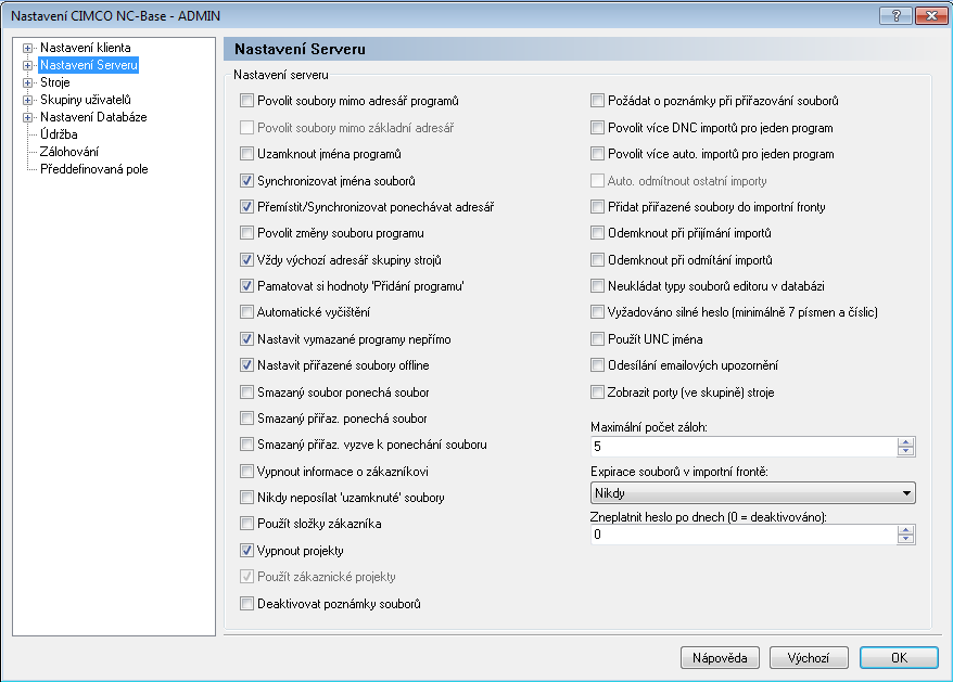 Nastavení NC-Base 161 6.2 Nastavení Serveru Tato kapitola popisuje nastavení a použití funkcí serveru NC-Base.