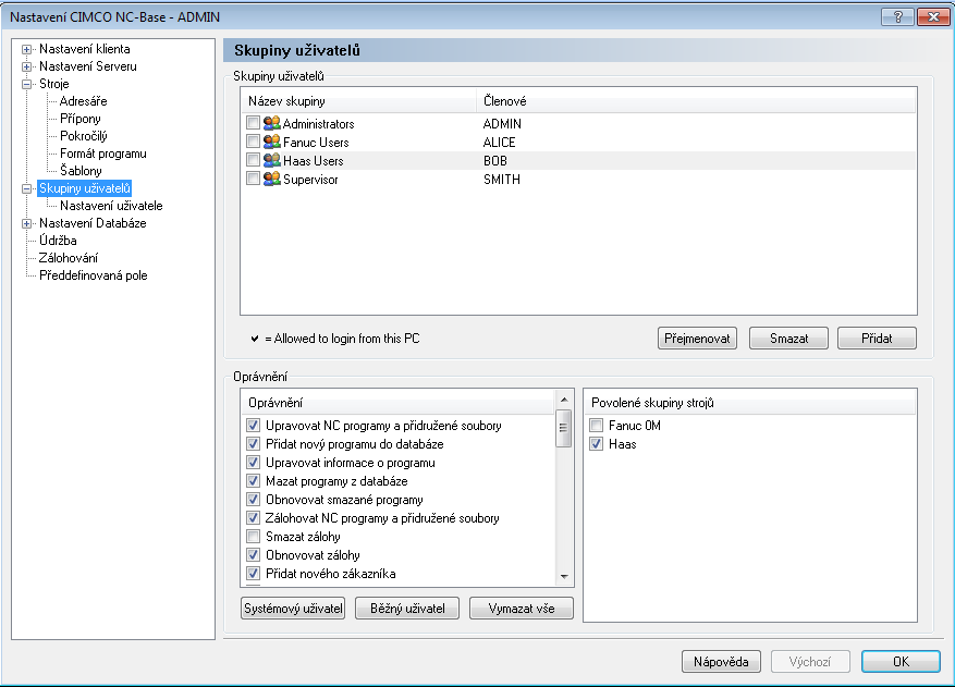 Nastavení NC-Base 217 6.4 Skupiny uživatelů Tato kapitola popisuje, jak konfigurovat skupiny uživatelů a uživatelská oprávnění.