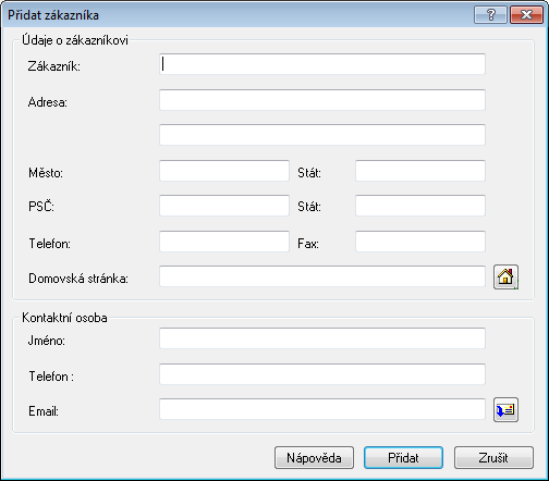 Záložky programu 31 Přidat zákazníka. Zadejte údaje o zákazníkovi do příslušných polí a zavřete dialog kliknutím na Přidat. Pokud chcete odejít bez zadání dat, klikněte na Zrušit.