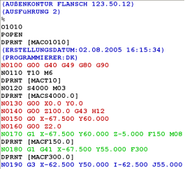 Záložky programu 43 Vynechat prázdné řádky Odstraní všechny prázdné řádky z NC programu.