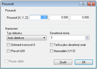 Záložky programu 53 relativních souřadnicích (G91). Tečka jako desetinný znak Zaškrtněte toto pole pro použití čárky (nikoliv tečky) jako desetinného znaku.