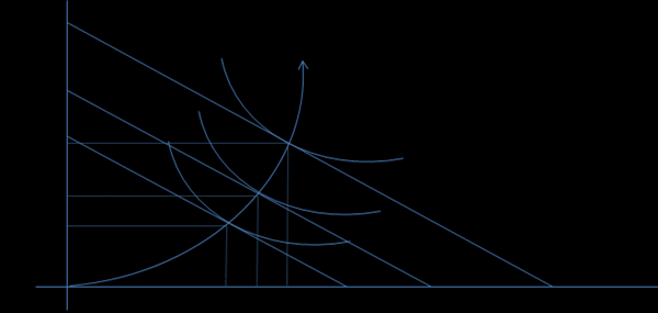 Graf 1 Důchodová spotřební křivka (zdroj: vlastní zpracování) Na svislé ose je zobrazeno mnoţství statku IAD individuální automobilová doprava, na vodorovné ose mnoţství statku VD veřejná doprava.
