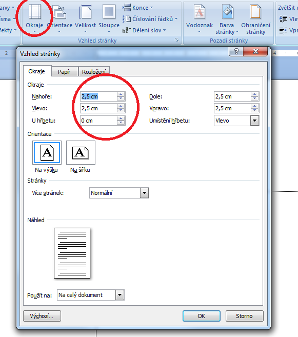 Pokročilé použití MS Word při tvorbě elektronických výukových materiálů 14 Tento nástroj nabízí několik přednastavených nastavení okrajů.
