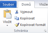 Pokročilé použití MS Word při tvorbě elektronických výukových materiálů 27 Myš můžeme využít i bez požití pravého tlačítka a výběr a vyjmutí vybraného textu provést na kartě Domů pomocí tlačítek