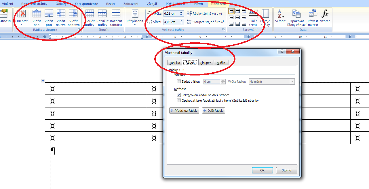 Pokročilé použití MS Word při tvorbě elektronických výukových materiálů 37 Možnosti nástroje pro přidání buněk jsou samozřejmě závislé na umístění kurzoru v upravované tabulce.