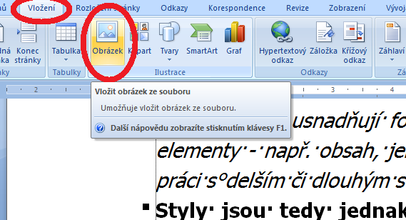 Pokročilé použití MS Word při tvorbě elektronických výukových materiálů 42 Následně se zobrazí dialog pro určení cesty k hledanému adresáři s obrázky, zvolený obrázek označíme