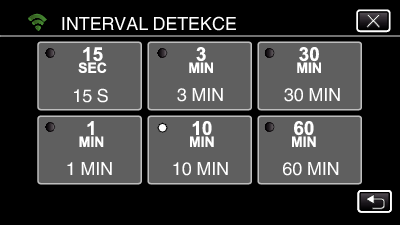 Použití Wi-Fi Nastavení způsobu detekce na této kameře (NAST DETEKCE/ MAIL) Nastavuje způsob detekce pro zahájení záznamu 1 Klepněte na MENU Nastavení intervalu detekce na této kameře (NAST