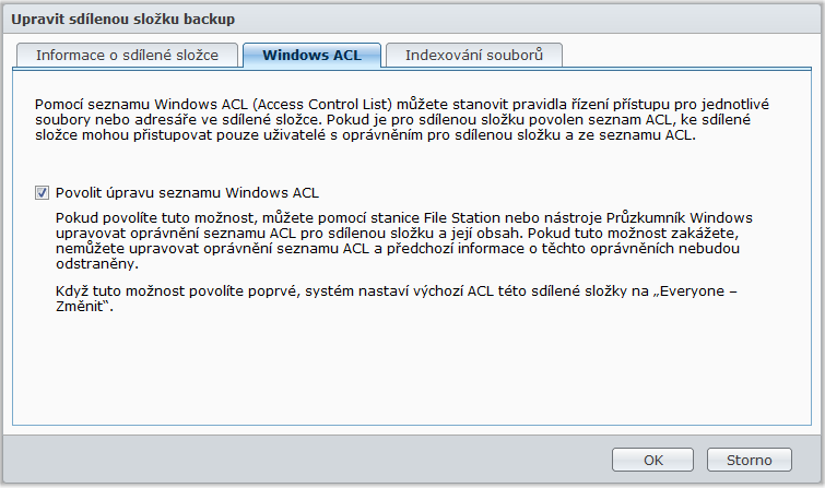 Definice oprávnění Windows ACL pro sdílenou složku Pokud chcete určit oprávnění ACL ke sdílené složce, přejděte do části Hlavní nabídka > Ovládací panel > Sdílená složka.