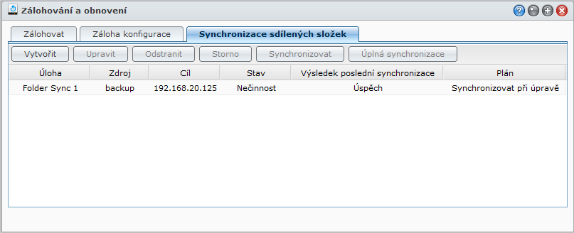 Synchronizace obsahu sdílených složek mezi stanicemi DiskStation Synchronizace sdílených složek umožňuje synchronizovat obsah sdílených složek ve zdrojové stanici (klient) a cílové stanici