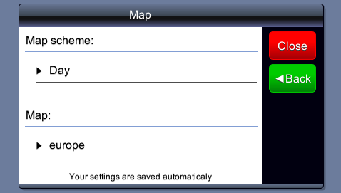 6. Nastavení Nastavení Otevře menu pro přehled a změnu nastavení 6.1. Okno mapy Vybráním Mapa.