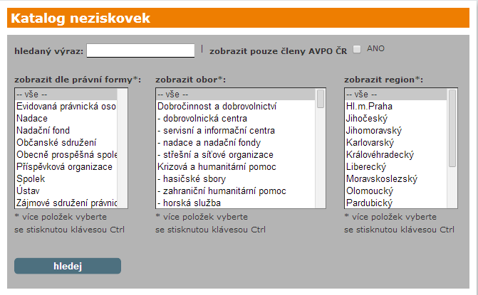 Katalog neziskovek 6 Správce: ICN, o. p. s. / Neziskovky.cz Registrují se zde organizace, které chtějí využívat služby portálu neziskových organizací nebo o sobě chtějí dát vědět.