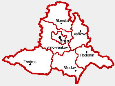 5.2 OKRES BLANSKO Obr. č. 8 Mapa okresů v Jihomoravském kraji 136 Poloha, rozloha a obyvatelstvo Okres Blansko leží v severní části Jihomoravského kraje.