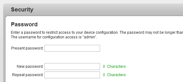 Pro tento postup nejdříve vložte (je-li dáno) současné heslo a potom vložte nově požadované heslo opakovaně. Nyní je Vaše konfigurační rozhraní chráněno osobním heslem proti neoprávněnému přístupu.
