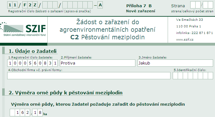 AEO Deklarace půdních bloků pro titul zatravňování orné půdy C1 Příklad ručně vyplněné papírové ţádosti: Do sloupce Titul zapisuje ţadatel kód zvoleného titulu dle následující tabulky.