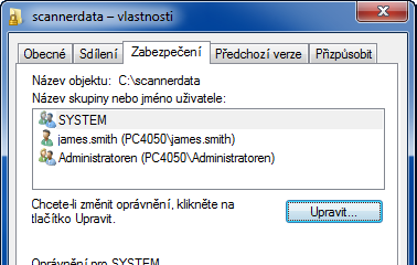Odesílání > Příprava pro odeslání dokumentu do počítače 4 3 Zvolte zadaného uživatele a zvolte povolení pro Změnit a Číst. V systému Windows XP přejděte ke kroku 6.