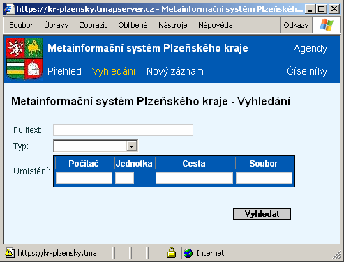 Po zadání vyhledávacího kritéria a stisknutí tlačítka Vyhledat se zobrazí přehled vybraných záznamů. Předvolený způsob třídění je řazení položek podle názvu záznamu.