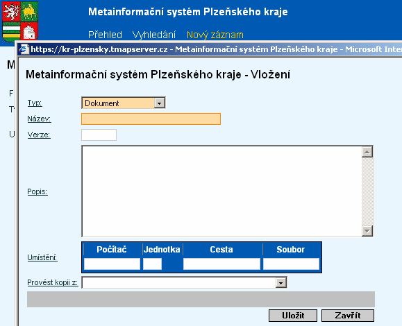 Typ typ objektu. Objektům, které lze popsat metadatovým záznamem, je přiřazen typ. Různé typy mají různé ikony v tabulce Přehled a podle těchto typů je možno také vyhledávat.