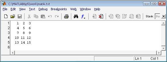 70 8 PRÁCE SE SOUBORY % Vytvoreni rady cisel >> x = 1:15; % Zmena rozmeru vektoru s cisly na matici >> A = reshape(x, 3, 5); A = 1 4 7 10 13 2 5 8 11 14 3 6 9 12 15 Matici poté zapíšeme do souboru: