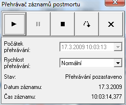 58 Přehrávač záznamů postmortu 2.11 Přehrávač záznamů postmortu Postmort je unikátní funkce pro záznam a přehrávání průběhu sledovaného procesu.