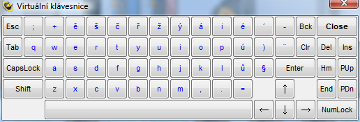Virtuální klávesnice 2.14 Virtuální klávesnice Virtuální klávesnice je dialogové okno, které obsahuje tlačítka kláves v podobném rozložení jako běžná klávesnice.