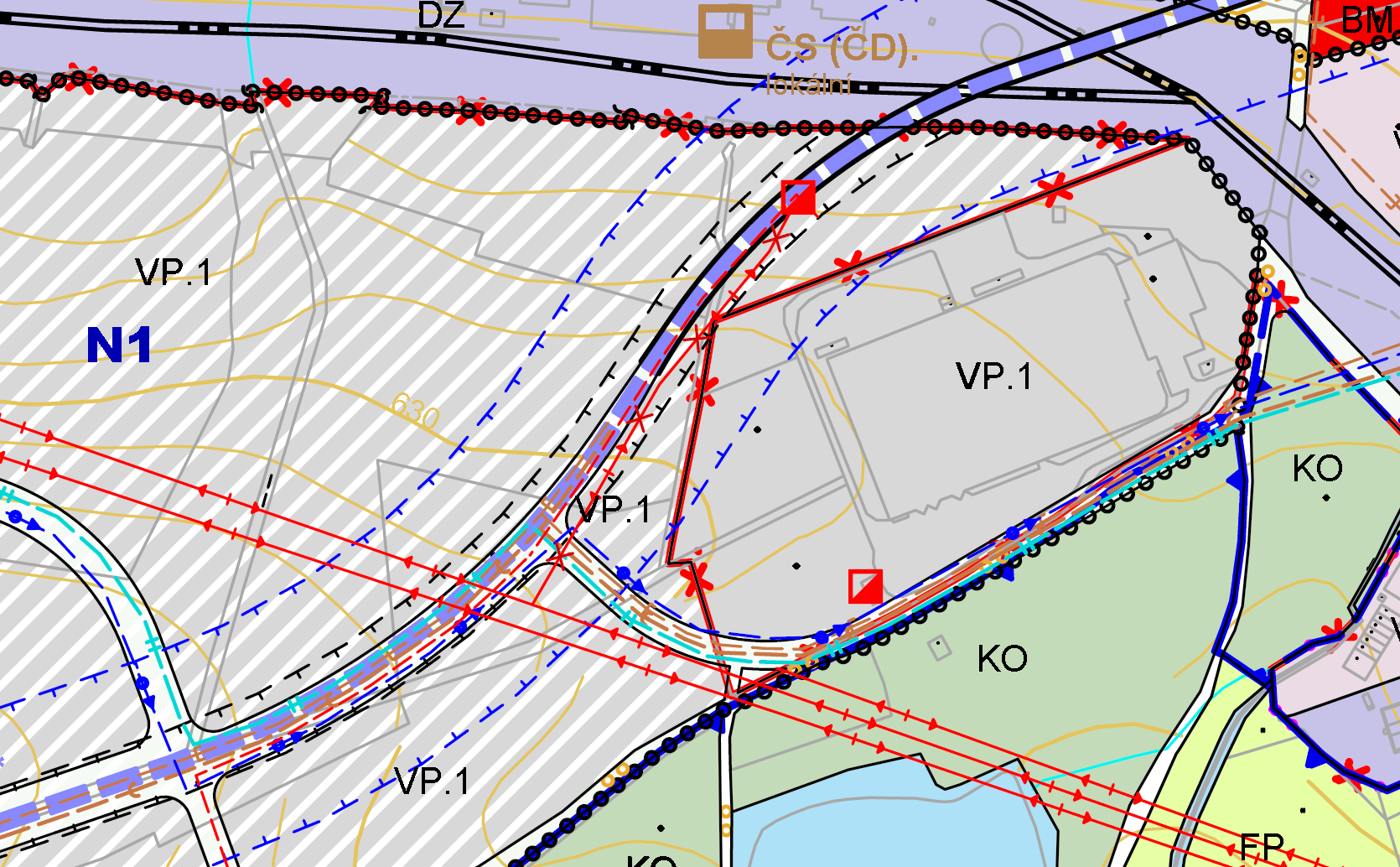 Obr. 2 Plocha pro areál s novou skladovací halou AS1, výřez z hlavního výkresu ÚPD města Aš B.I.