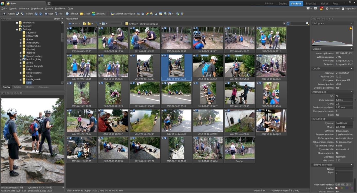 ZONER PHOTO STUDIO 15 Prostředí V levé části se nachází Navigátor. Ten umožňuje procházet adresářovou strukturou a rychle tak přepínat mezi jednotlivými složkami.