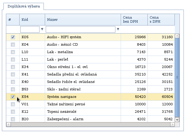 doplňkové výbavy lze přidávat přidat výbavy K05 Audio HIFI systém a K54 Systém navigace vybrané výbavy viz následující obr.