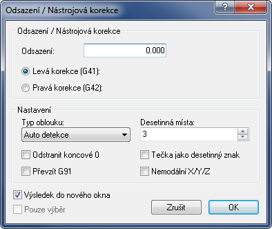 NC Funkce 35 Tečka jako desetinný znak Zaškrtněte toto pole pro použití čárky (nikoliv tečky) jako desetinného znaku. Odstranit koncové 0 Zaškrtněte toto pole pro odebrání všech nul z konce čísla.