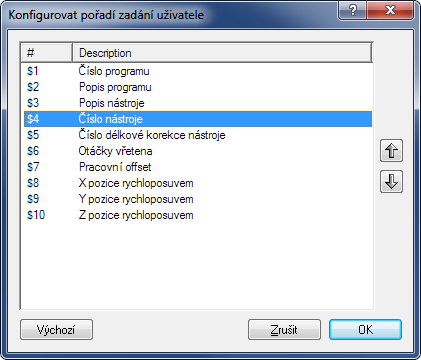 NC Funkce 45 Vložit proměnnou Stiskněte toto tlačítko pro vložení nové uživatelské proměnné.