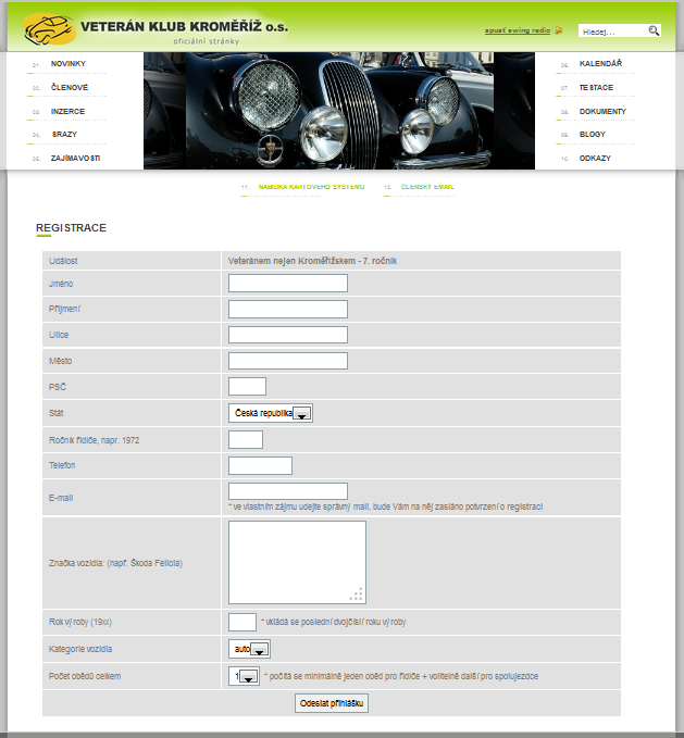 Registrace bude probíhat od 1.6. 2015 do 13.7. 2015. Na místě nebude již další registrace možná, bude probíhat pouze prezentace a vyzvednutí všech dokumentů včetně startovního čísla a elektronické karty.