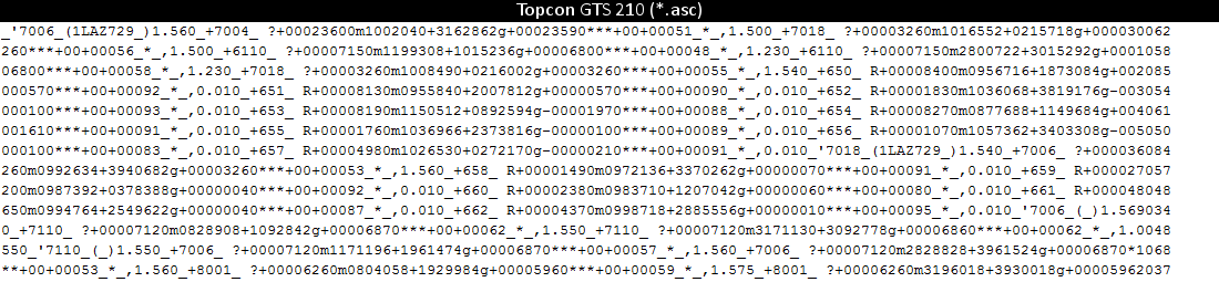 Obr. 2.7 Ukázka formátu Sokkia Set3c/Set4c 2.8 Topcon GTS 210 Tento formát byl asi nejméně čitelný ze všech podporovaných formátů.