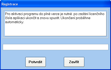 Vzhled panelu je uveden níže. Tlačítkem je možné aplikaci registrovat.