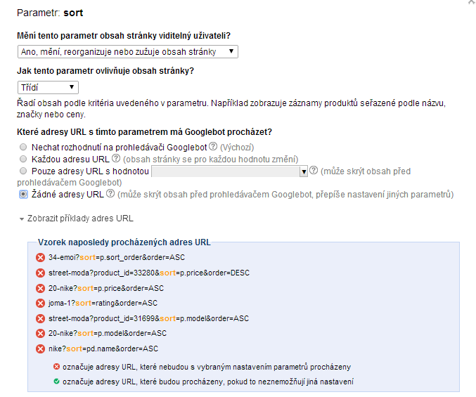 UTB ve Zlíně, Fakulta aplikované informatiky 59 Obr. 24: Zakázání procházení adres s parametry v Nástroji pro webmastery 6.